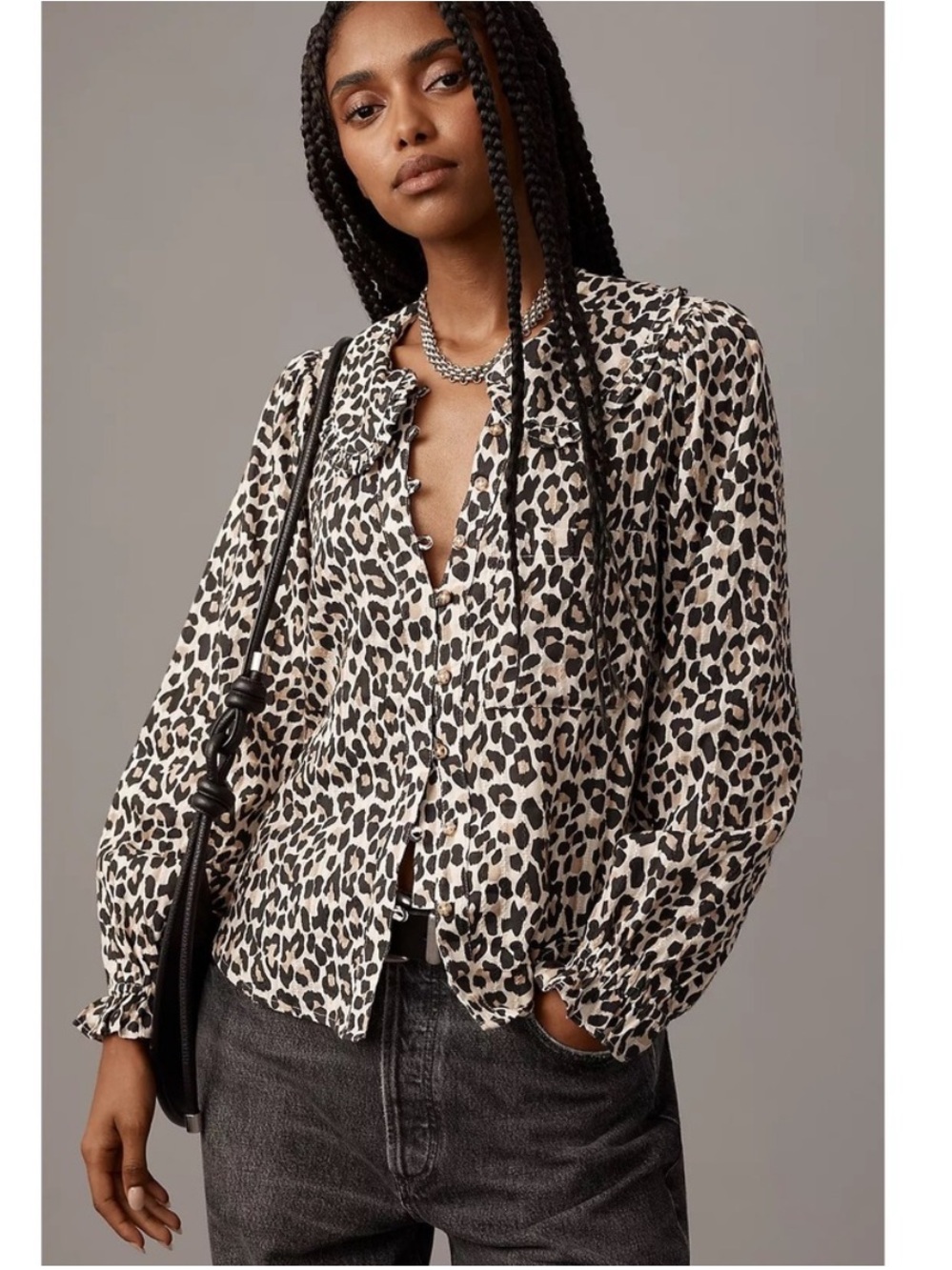 Anthropologie Pilcro Keira Collared Button-Front Blouse: Long-Sleeve Leopard S